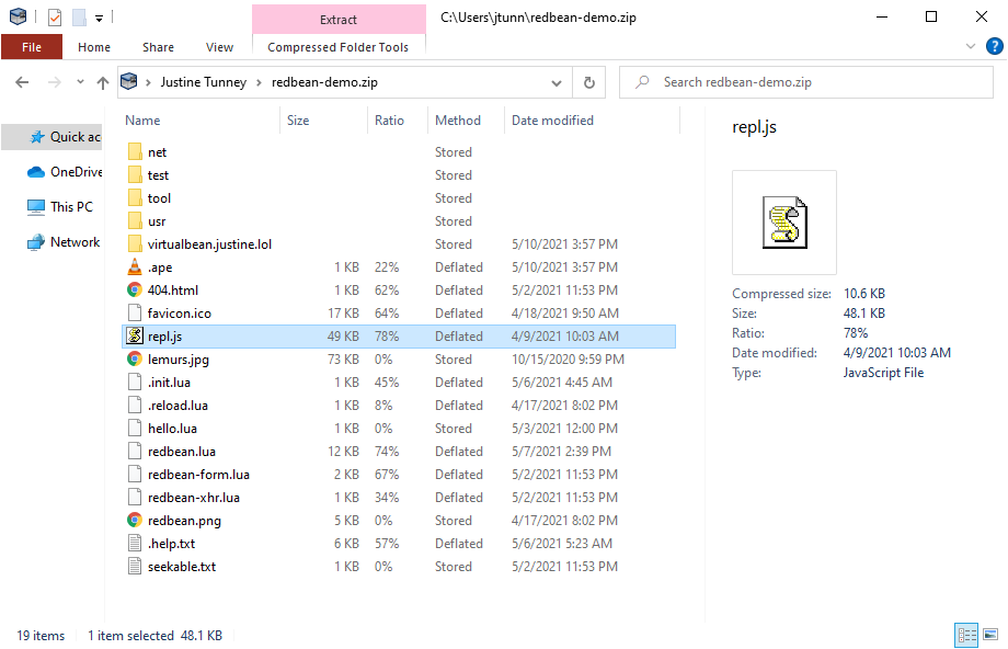 [Screenshot of Windows10 GUI editing redbean-demo.com]