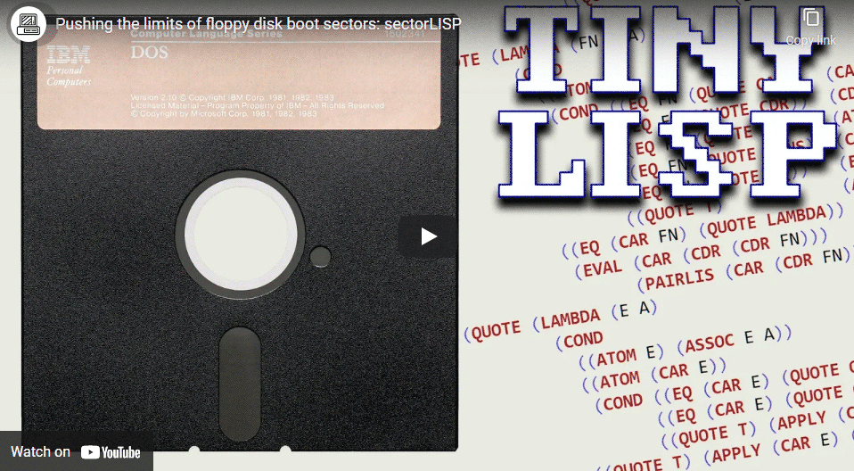[YouTube Video of SectorLISP running on IBM PC 5150]